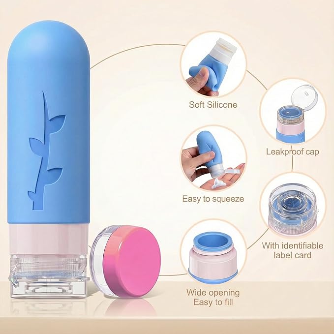 16 Pack Travel Bottles Set - TSA Approved Leak Proof Silicone Squeezable Containers for Toiletries, Conditioner, Shampoo, Lotion & Body Wash Accessories (White)