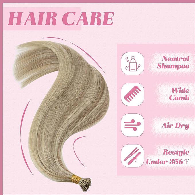 YoungSee I Tip Hair Extensions Blonde Itips Hair Extensions Human Hair Blonde Highlights Itip Hair Extension 18 Inch I-Tip Hair Extension Human Hair 50g 60s Cold Fusion Hair