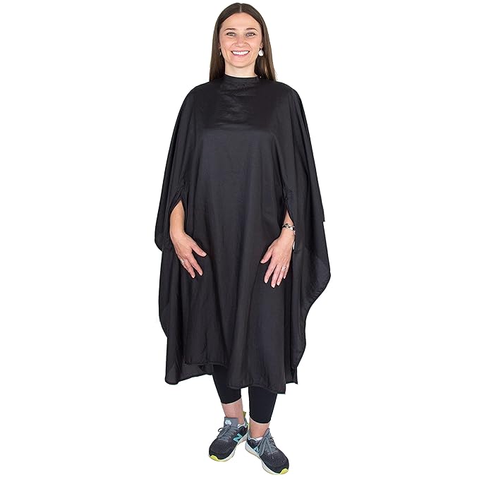 Hair Cutting Cape with Armholes - Professional 100% Nylon Black Salon Cape - Lightweight, Water-Resistant Hairdresser Smock for Cutting, Coloring, and Styling - Comfortable Gown for Salon or Home