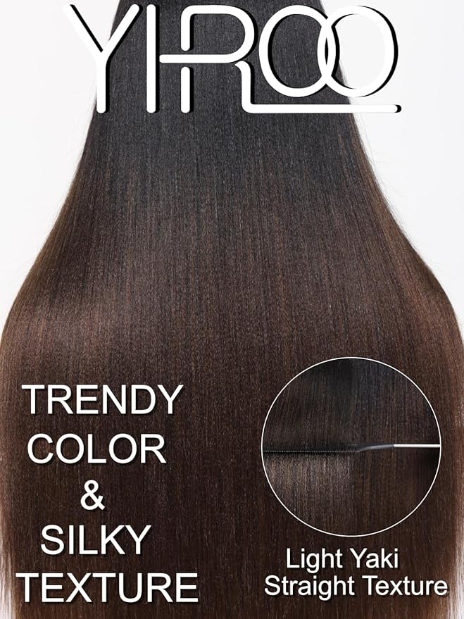 YIROO Human Hair No Leave Out Ombre Chestnut Brown Yaki Straight U Part Wig - Clip-in, Glueless, No Sew Half Wig - 22 inch