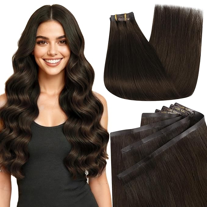 Full Shine Clip in Hair Extensions 18 inch 140g 8Pcs Seamless Hair Extensions Clip in Dark Brown Remy Hair Clip ins for Women PU Skin Weft