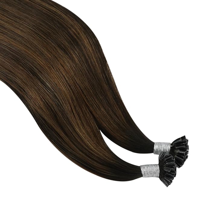 YoungSee Utip Hair Extensions Human Hair Balayage U Tip Hair Extensions Dark Brown with Medium Brown K-Tip Hair Extension Human Hair Ombre 14Inch for Short Hair 50s/50G