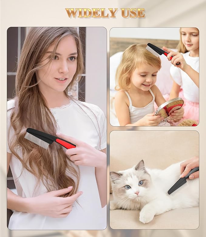 Dandruff Comb Fine Tooth Scalp Detox Comb Lice for Women, Men & Kids Stainless Steel Scalp Detoxing, Sweep & Massage Hair Brush Tool for Hair Care (Red 1PC)