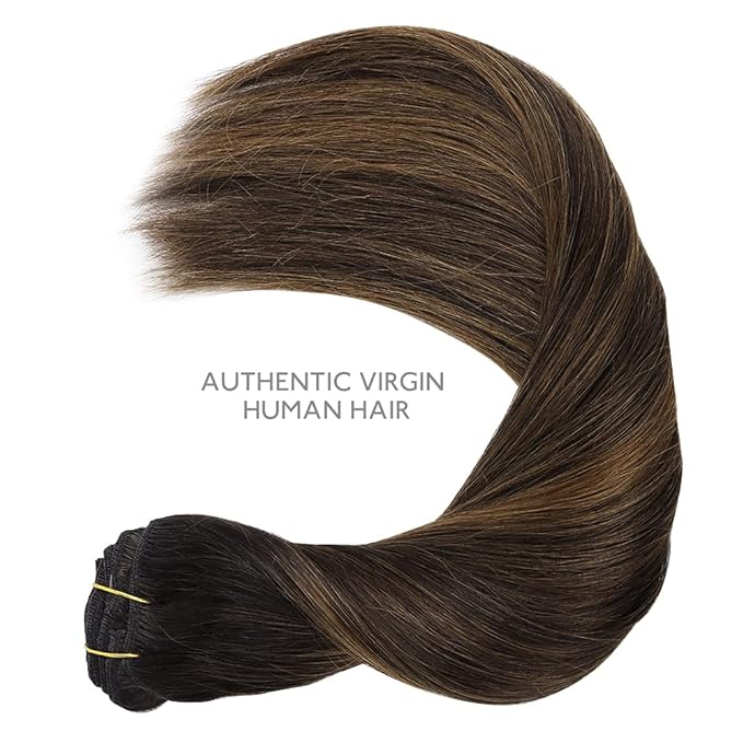 WENNALIFE Clip in Hair Extensions, 150g 24 Inch 9pcs Balayage Dark Brown to Chestnut Brown Remy Hair Thicker Double Weft Extensiones De Cabello Humano Con Clip Ins Straight Full Volume