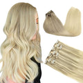 DOORES Hair Extensions Clip in Human Hair, 3pcs 60g 14 Inch Balayage Ash Blonde to Golden Blonde and Platinum Blonde Remy Clip in Human Hair Extensions Natural Straight Hair Extensions