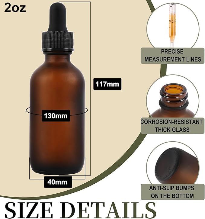 48 Pack, 2oz Glass Dropper Bottle, Preety Texture Tincture Bottles with Precise Scales Eye Droppe, for All Kinds Of Mixed Liquids,Leak-Proof Design for Easy Travel (Amber Frosted)