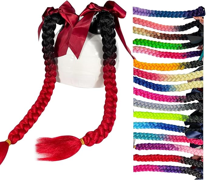 2PCS Helmet Pigtail Motorcycle Helmet Ponytail Bicycle Helmet Braids Hair Tails Used for Any Helmets/Suction Cup Reusable Design 2PCS(Helmet Not Included)
