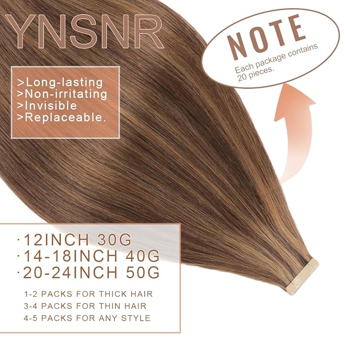 Tape in Hair Extensions Real Human Hair 24 Inch Brownish Brown to Brownish Yellow Tape for Skin Weft Hair Extension Invisible Tape in Hair Extensions Straight Remy Human Hair for Women 20pcs