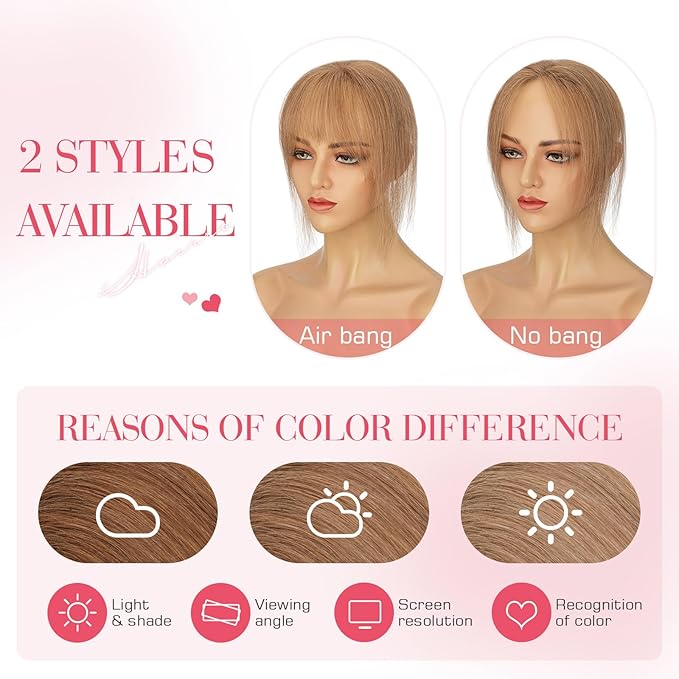 Hairro Clip In Bangs Wispy Hair Toppers For Women Remy Human Hair Short Thin Topper Hairpieces 3D Cover Clip On Fake Air Bang 11 Inches 14.5g #06 Light Brown