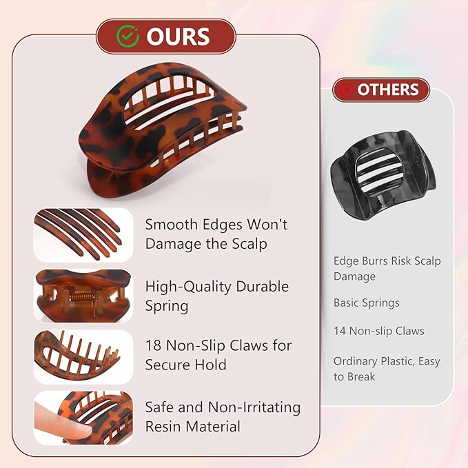 4 PCS Flat Hair Clips - Round Flat Claw Clips for Women and Girls - Strong Hold Grip French Hair Clips for Thick Thin Hair - Stylish Medium Classic Accessories Hair Barrettes (4PCS-Color-2)