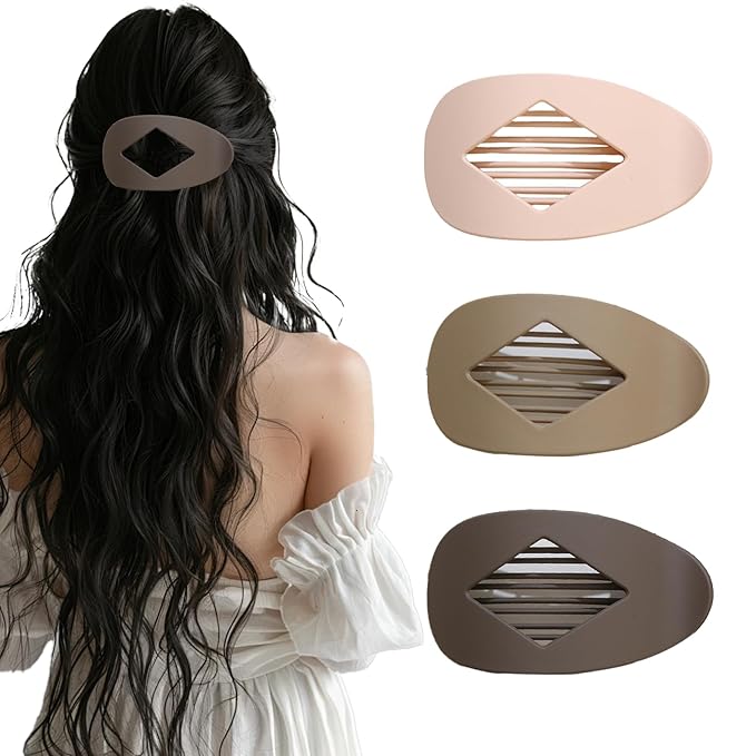3PCS LargeLay Flat Hair Clip Flat Claw Clips for Women, Large Flat Hair Clips for Women Thick,Strong Hold Anti-Slip Design, Versatile Solid Colors for Thick or Thin Hair