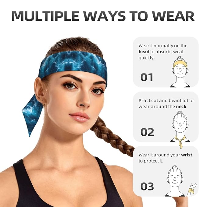 Men Women Sports Sweatbands, Multifunction Long Hair Band for Running Fitness Shower, Novelty Ocean Beach Theme Sea Waves Headwear Hair Accessories