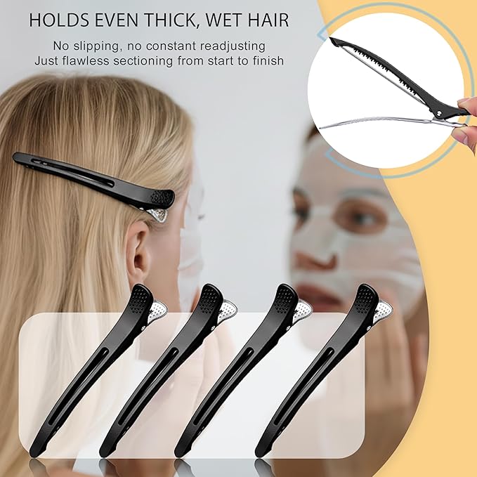 Duckbill 20 PCS Hair Clips for Sectioning -4.3” Professional Non-Slip Hair Clamps with Silicone Band, Gentle No-Mark Hold for Thick Hair, Styling & Coloring