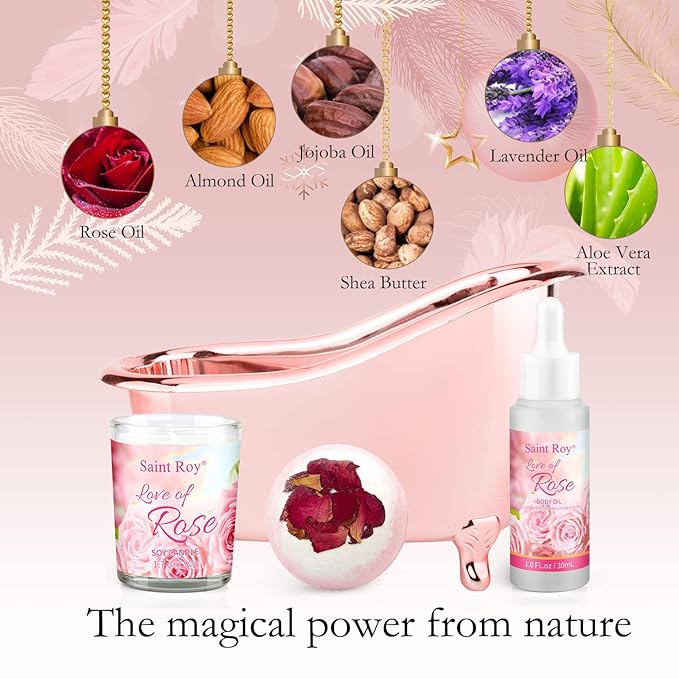 Bath Kit Christmas Gifts for Women, Spa Gifts bath Gift for Her Rose Mother Gift, Bath Set for Women, Luxury Home Spa bath and body Gift Basket, Bridal shower gift basket
