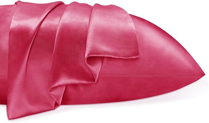 BEDELITE Satin Pillowcase for Hair and Skin, Super Soft and Cooling Similar to Silk Pillow Cases 2 Pack with Envelope Closure, Gift for Women Men(20"x30" Queen Size, Hot Pink)