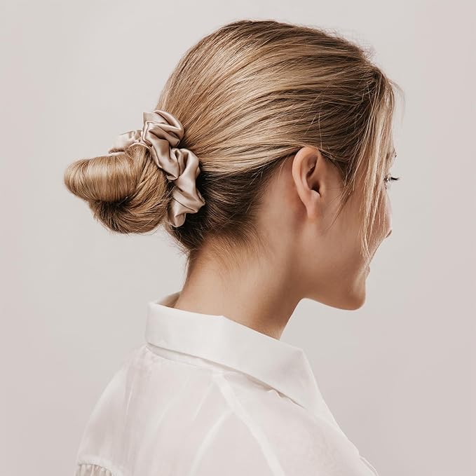 LILYSILK Silk Hair Scrunchies/Ties for Frizz & Breakage Prevention, 100% Mulberry, No Damage, Elastic ponytail Holders, 2Pc, Black&Light Coffee