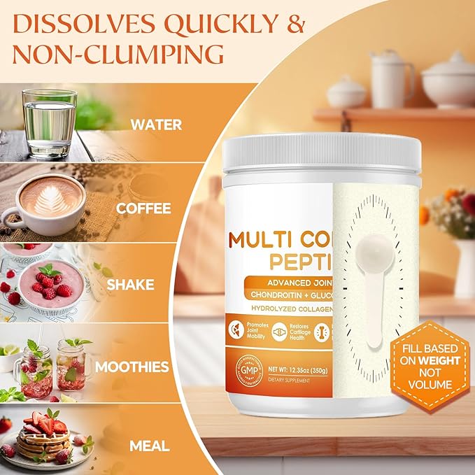 NATURE TARGET Multi-Collagen-Peptides-Powder for Joint Support, Hydrolyzed Collagen for Women Men with MSM + GC, Type I II III V X Collagen for Skin Hair & Nail, Non-GMO, 35 Servings