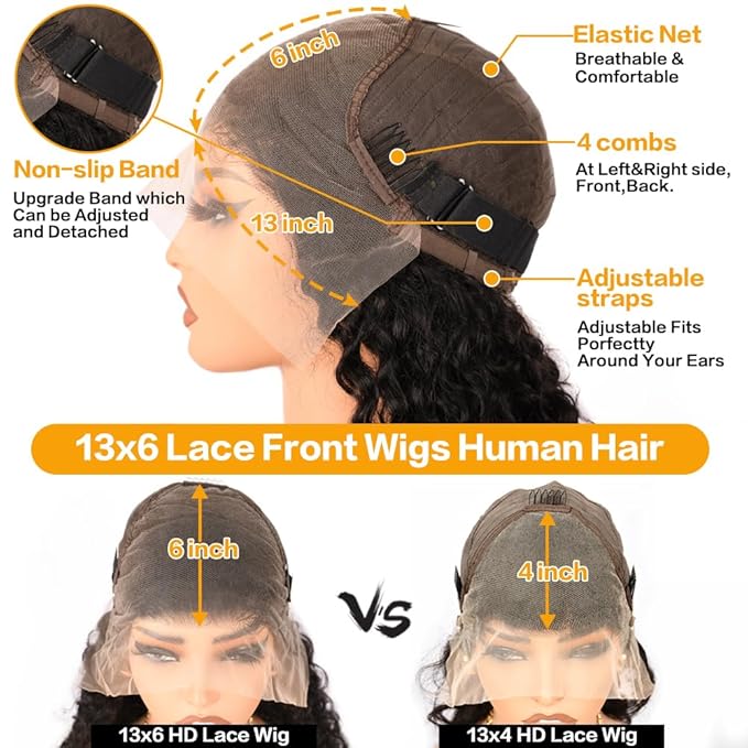26 Inch Deep Wave Lace Front Wigs Human Hair 13x6 HD Transparent Lace Front Wigs Human Hair 200% Density Deep Curly Glueless Wigs Pre Plucked with Baby Hair for Women