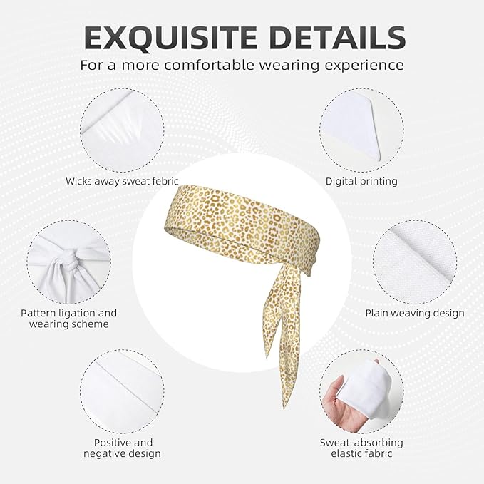 Boys Girls Sports Sweatband, Multifunction Elastic Head Band for Running Fitness Shower, Beauty Skinny Cheetah Gold Leopard Print Headwear Hair Accessories