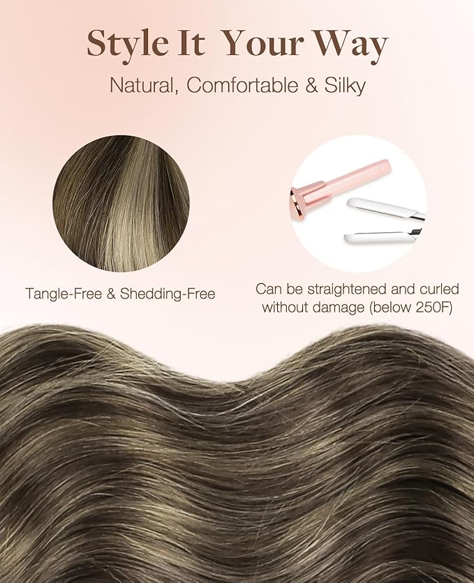 GOO GOO Invisi Edge Tape in Hair Extensions Human Hair, 4/26/4 Balayage Chocolate Brown to Honey Blonde 10pcs injected with 10pcs classical tape ins, 18inch 50g, Virgin Remy Hair, Natural Look