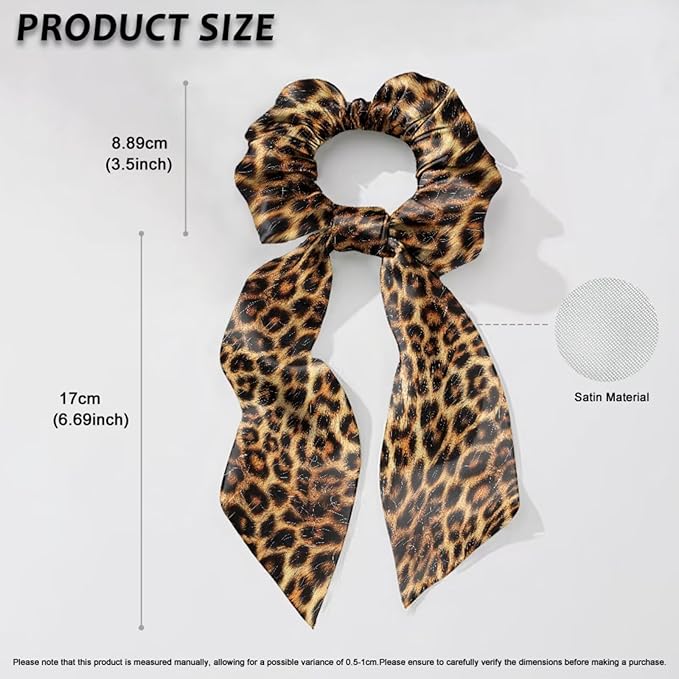 Leopard Print Hair Ties Elastic Ribbon Brown Knotted Bow Scrunchies Lightweight Scraf Scrunchy Stretchy Aesthetic Accessory Pack of 2