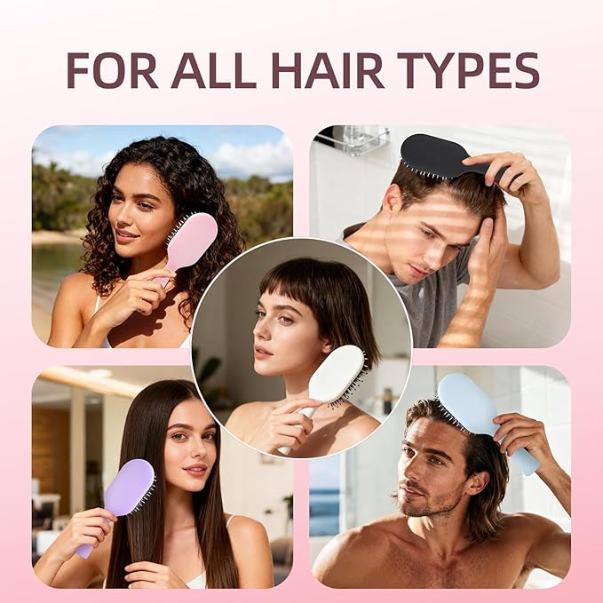 Boar Bristles Hair Brush for Women and Men, Detangling Hair Brush for Smoothing Massage Add Shine, Nylon&Boar Bristles Detangler brush for Hair Healthy (Medium-Pink)