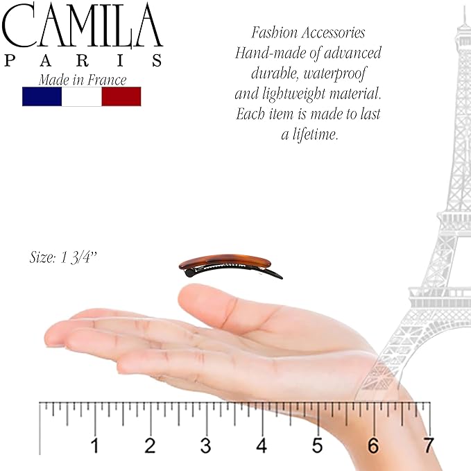 Camila Paris CP3376 French Hair Barrettes Clips for Women, Handmade, Girls Side Slide-in Barrette Clip, Hair Accessories for Women. Strong Hold No Slip Grip Fashion Durable Styling, Made in France