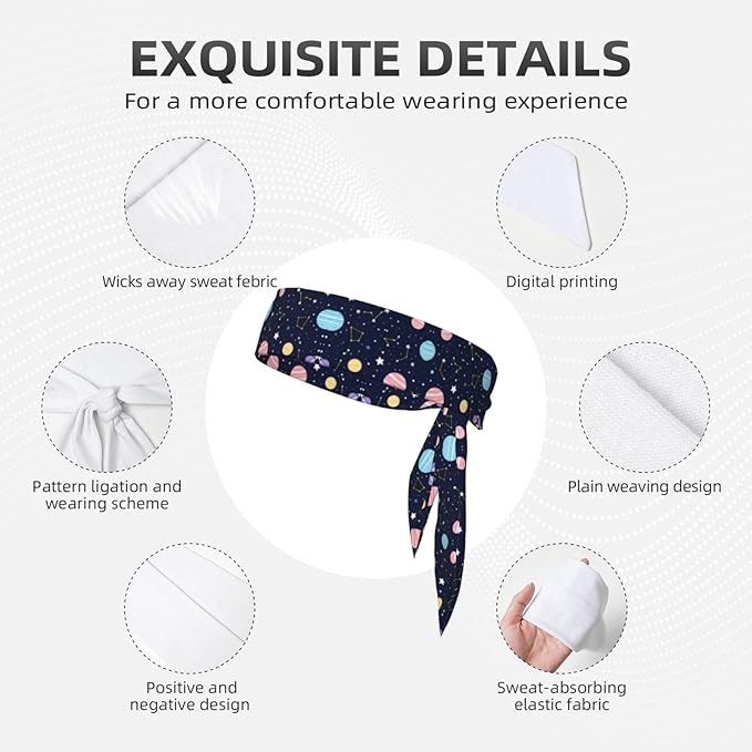Men's Women Sports Sweat Bands, Multipurpose Elastic Hair Band for Yoga Athletic Shower, Fashion Blue Zodiac Galaxy Starry Night Stars Glow In The Dark Midnight Headdress Head Accessories