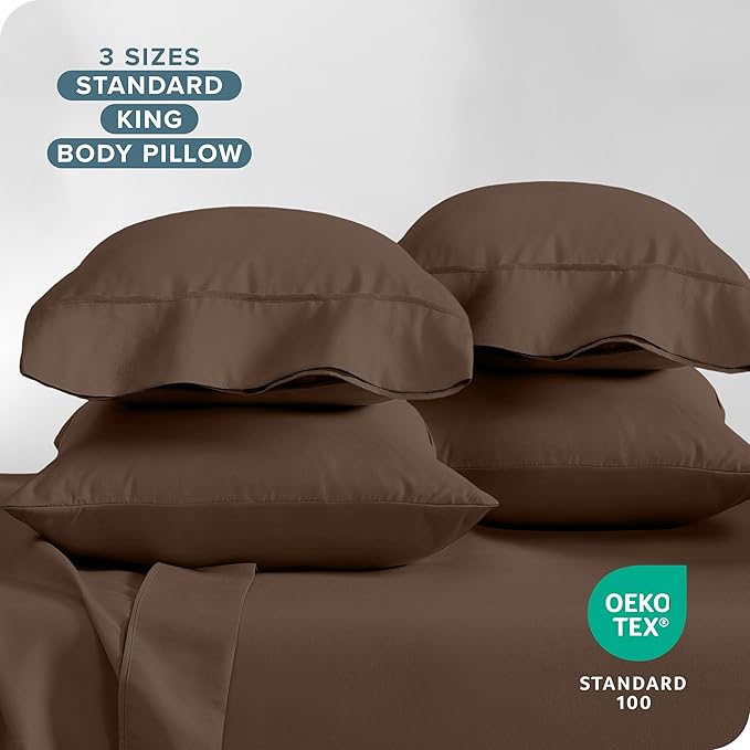 Bare Home Microfiber King Size Pillowcases - 4 Pack, Cocoa, 20x40