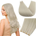 Full Shine Intact Tape in Hair Extensions 5Pcs 18 Inch Blonde Virgin Tape ins Extensions Injected Tape ins Human Hair Extensions Color 1000 Ice Blonde Seamless Skin Weft Human Hair Extension 12.5Gram
