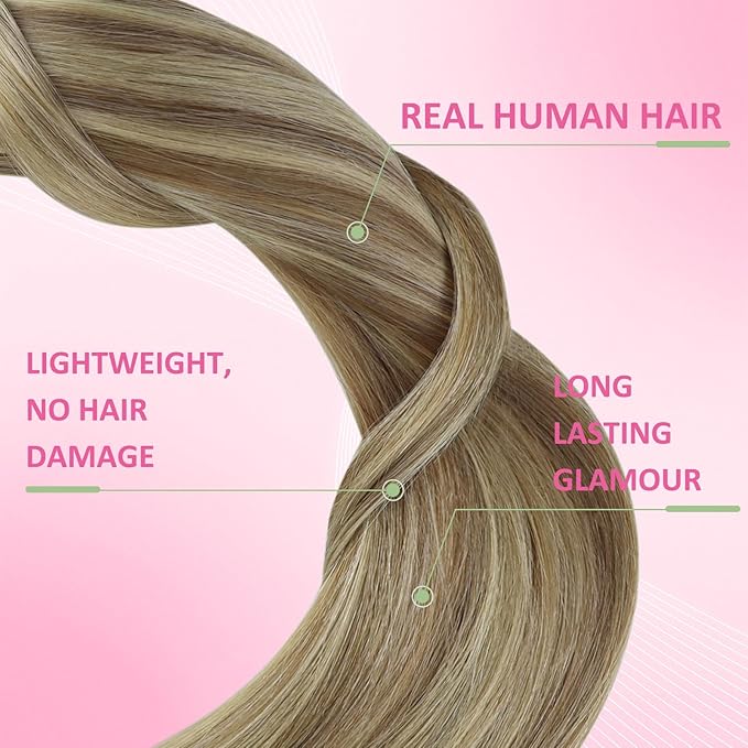 YoungSee Invisible Tape in Hair Extensions for Girls Tape ins Human Hair Extensions Light Brown Highlights Blonde Tapes Hair Extension Real Human Hair for Women Long Straight Hair 22In 20pcs 50g