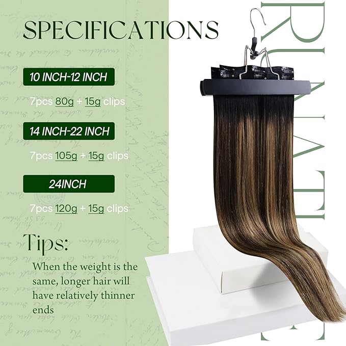 RUNATURE Balayage Clip in Hair Extensions, 18 Inch Hair Extensions Clip Ins, Double Weft Human Hair Clip in Extensions, Remy Natural Hair, 120g 7pcs #1B/6/27 Black Rooted to Brown Highlight Blonde