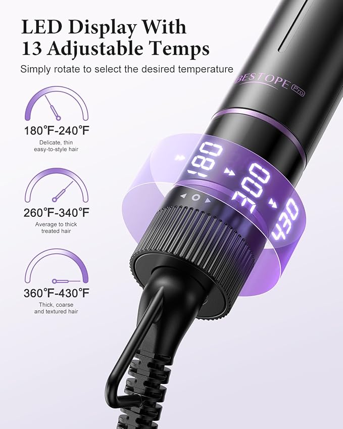 5 in 1 Curling Iron, Curling Wand Set with Thermal Brush, Flat Iron Hair Straightener, 3 Ceramic Irons (0.35"-1"), 13 Adjustable Temps, Hair Curler Waver with Heat Resistant Mat, Glove, Clip