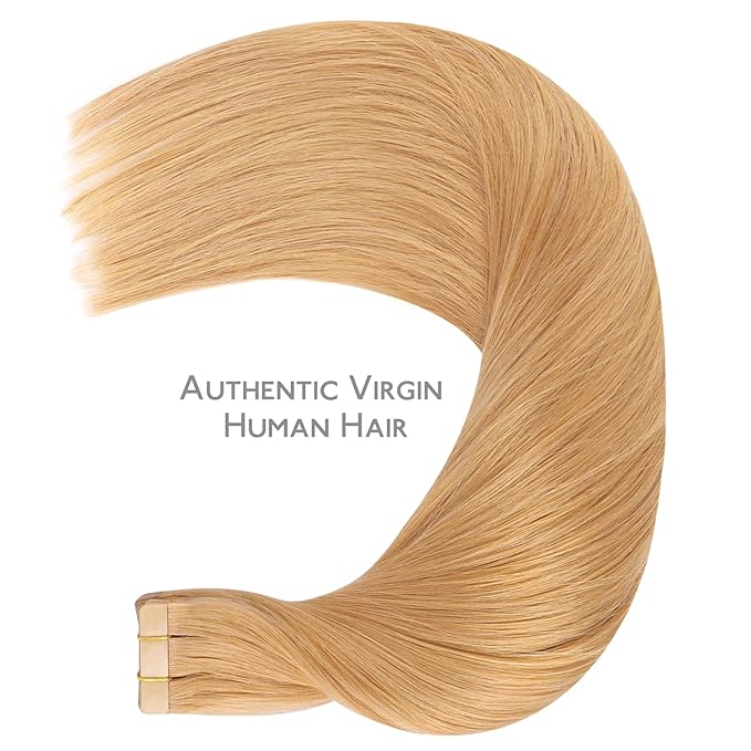 WENNALIFE Tape in Hair Extensions Human Hair, 20pcs 50g 24 inch Strawberry Blonde Remy Hair Extensions Straight Human Hair Tape in Extensions Skin Weft Tape Extensions Human Hair