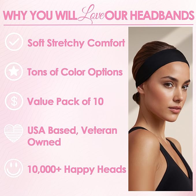 Styla Hair Headbands for Women Stretch Fashion Head Bands 10 Pack Non-Slip Head Wraps Great for Spa, Sports, Yoga, Pilates, Running, Gym Headband, Workouts (Variety)