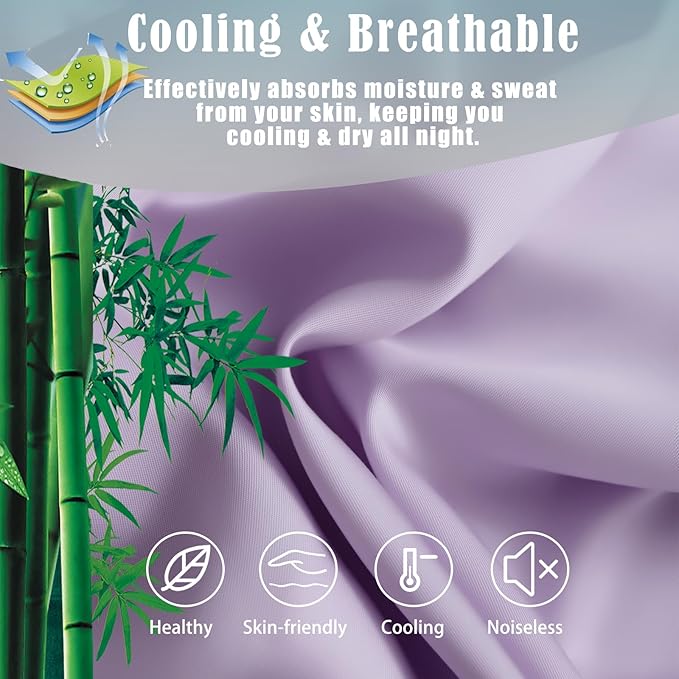 TELUS Pillow Cases King Size 2 Pack, Bamboo Rayon & Lyocell Pillowcase with Envelope Closure, Cooling Breathable Pillow Cover for Hot Sleeper & Night Sweats, 20x40 inch, Light Purple