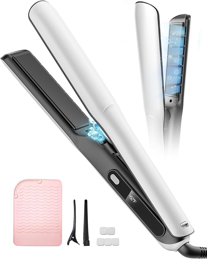 Betahouse Flat Iron Hair Straightener and Curler 2 in 1 with Cooling Air Vents and Add Essential Oil, 1 Inch Titanium Straightening Curling Iron Airflow Styler 3 Temp UP to 450℉ Dual Voltage