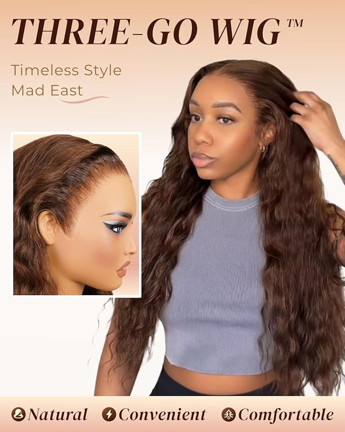 Arabella Chocolate Brown Deep Curly Lace Front Wigs Human Hair 13x6 HD Lace Frontal Wigs Curly Human Hair Brown Glueless Wig For Women Pre Plucked with Natural Hairline 20 Inch