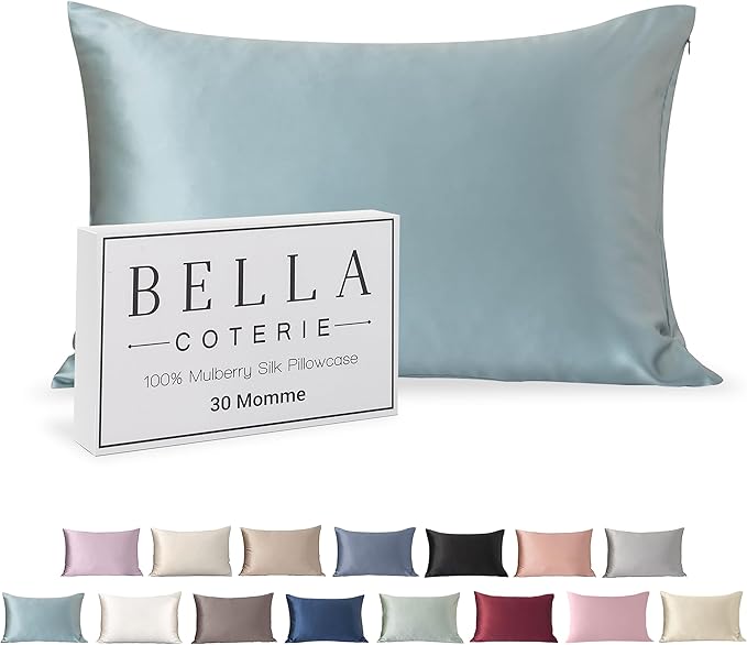 Bella Coterie Luxury Silk Pillowcase for Hair and Skin | 30 Momme | 100% Pure 6A Mulberry Silk | Super Soft | Perfectly Plush [Standard, Slate Blue]