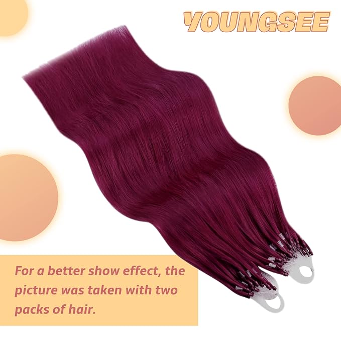YoungSee Micro Bead Hair Extensions Human Hair Magenta Microlink Hair Extensions 24 Inch Micro Loop Hair Extension Real Human Hair Rosein 50s/50g for Party