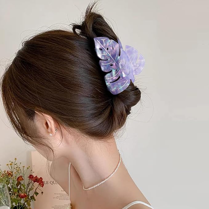Purple Leaf Hair Claw Clip 3.6 Inch Srtong Hold Hair Grip French Design Women Girls Spring Claw Clip for Thick Thin Hair