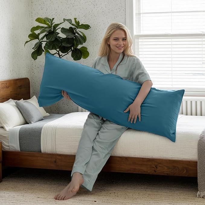 Body Cooling Pillow Cases Cover, Bamboo Rayon Body Pillowcases with Zipper Closure, Cool and Breathable Pillow Case for Hot Sleepers and Night Sweats, 20x54 inches, Blue