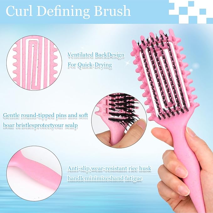 Curly Hair Brush Defining,Curly Brush Defining with Side Gear for Combing, Shaping,and Styling bounce,Lightweight Vented Hair Brush For Wet and Dry Hair（Green Purple）