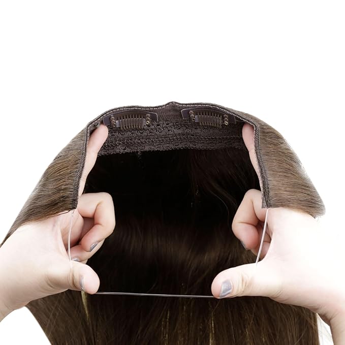 RUNATURE Invisible Wire Hair Extensions 20 Inch Brown Wire Hair Extensions Real Human Hair 100g One Piece Remy Straight Soft Hair for Women Easy to Apply #4