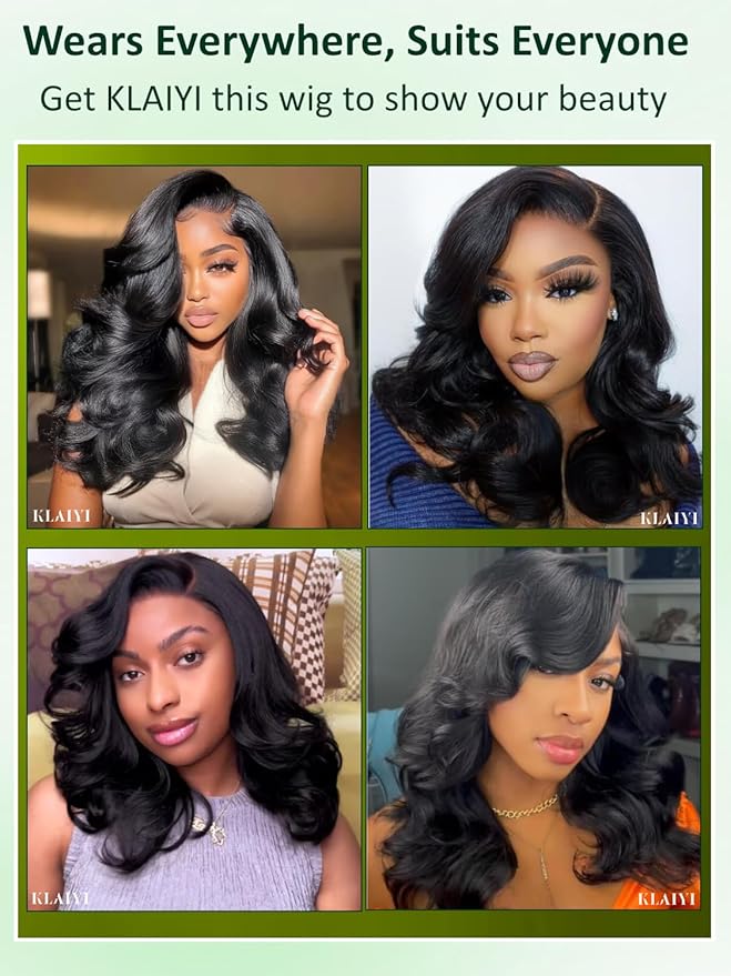KLAIYI Pre Everything Glueless Layer Side Part Loose Body Wave 13x4 Lace Front Wigs Human Hair Drawstring Curtain Bangs Face framing Pre Bleached Knots Pre Plucked 3S Ready to Put On and Go Wig 24Inch