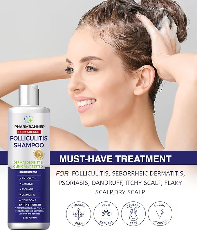 Anti-Fungal Shampoo for Folliculitis, Seborrheic Dermatitis, Scalp Psoriasis - Relieves Itchy & Dry Scalp