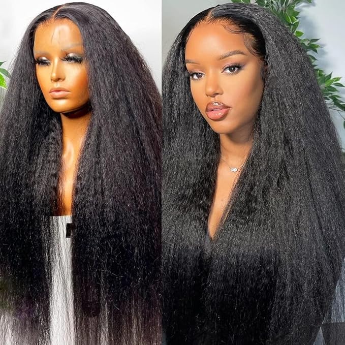 GOLFMAX Yaki Kinky Straight Lace Front Wigs Human Hair 34 Inch 13x4 Transparent HD Lace Frontal Wig Pre Plucked With Baby Hair Yaki Straight Human Hair Wigs For Black Women