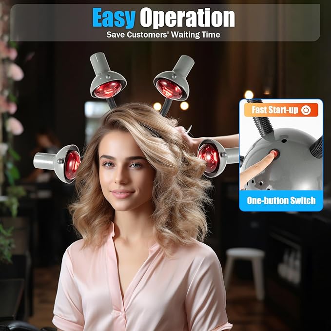 5 Head Infrared Heat Lamp, 110V Adjustable Height & Angle Salon Hair Steamer, Perming/Dyeing/Baking/Hair Care Salon Heat Lamp, for Hair Salons, Homes