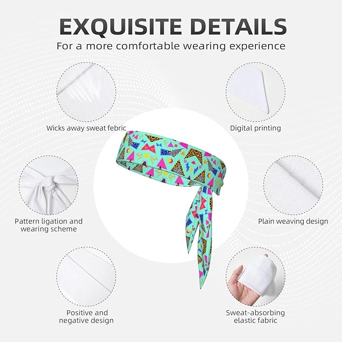 Men's Women Beauty Skinny Sports Sweatband Head Decor for Running Travel Shower, Long Multi Style Geometric Checkered Zebra Tiger Leopard Print Mint Green Retro 80S 90S Head Ribbon Headwear