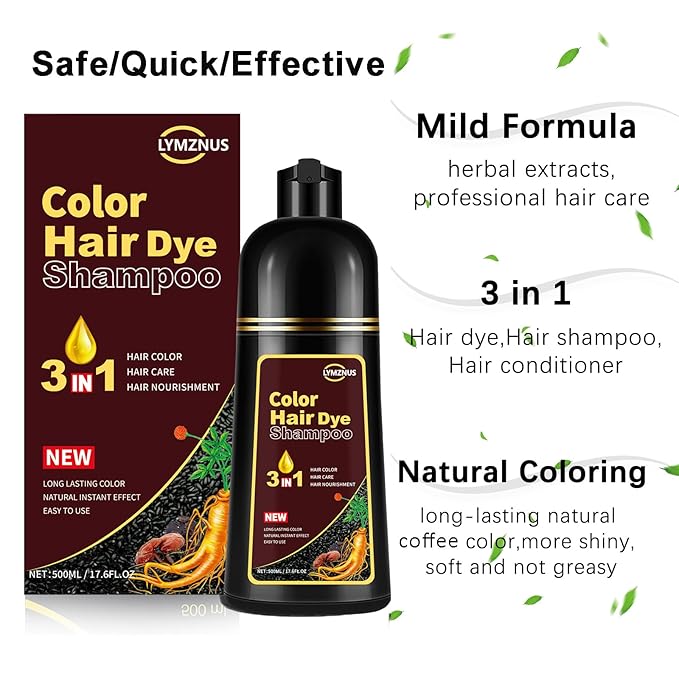 Instant Coffee Hair Dye Shampoo 3 In 1, Coffee Brown Hair Color Shampoo for Women & Men, Natural Hair Dye Shampoo Herbal Brown Shampoo Colors in Minutes 500ML
